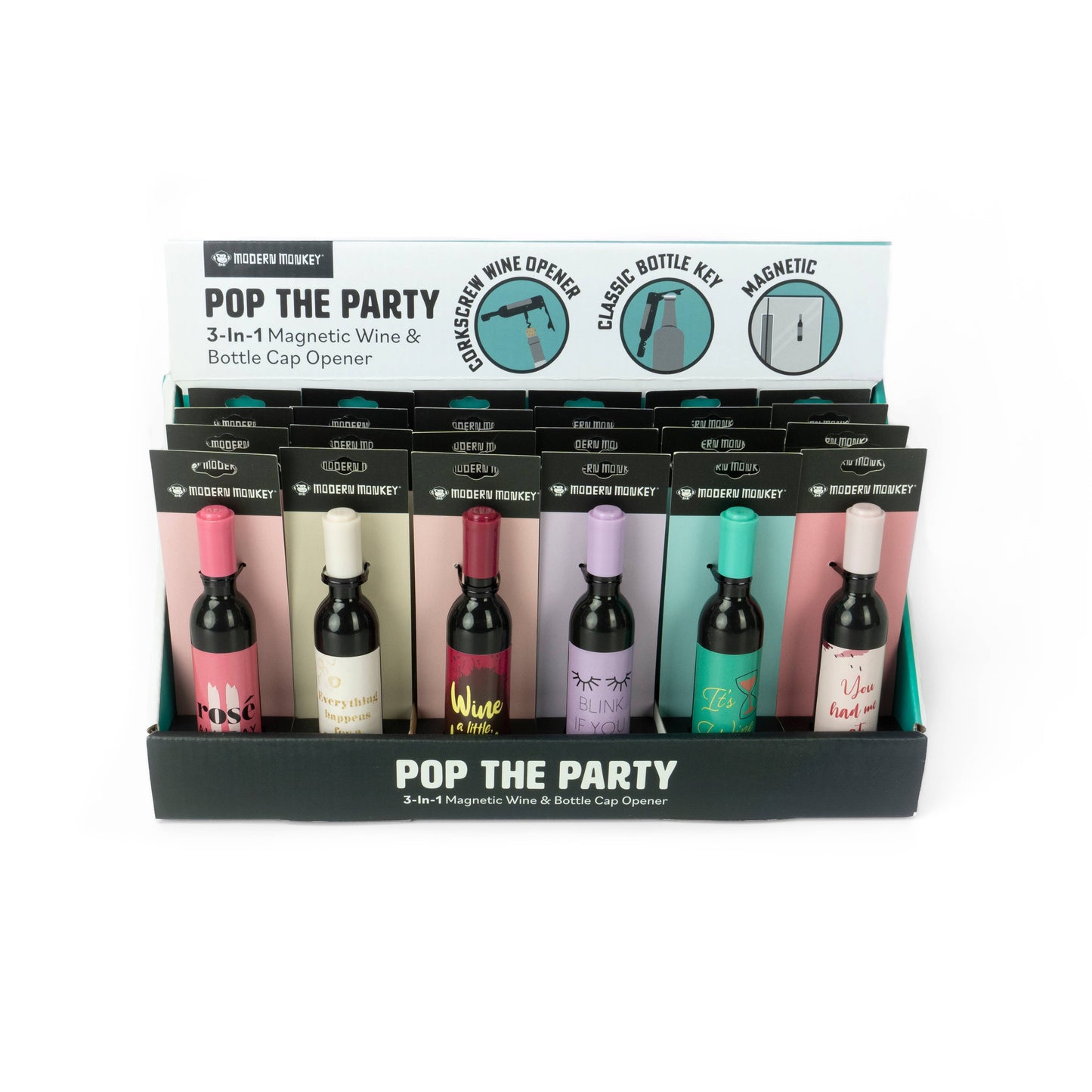 Pop The Party 3-in-1 Magnetic Wine & Bottle Cap Opener